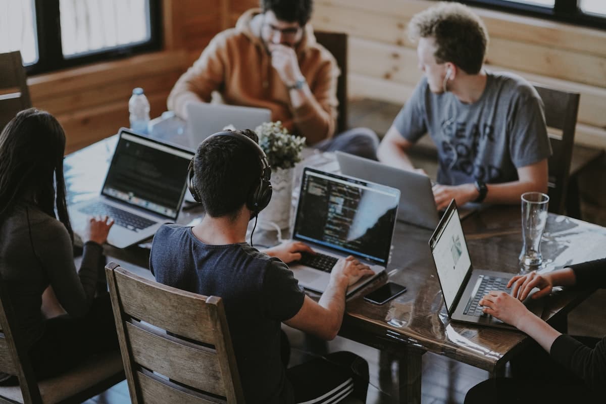 A small business team at work in their office